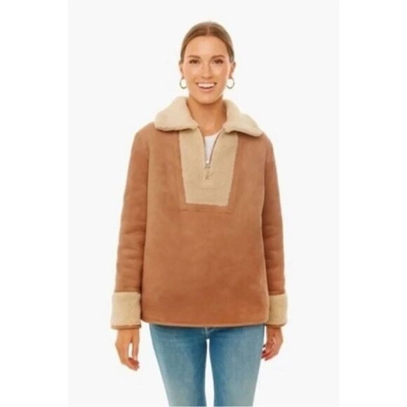 Tuckernuck Womens Stella Shearling Pullover Jacket 1/4 Zip Brown XS